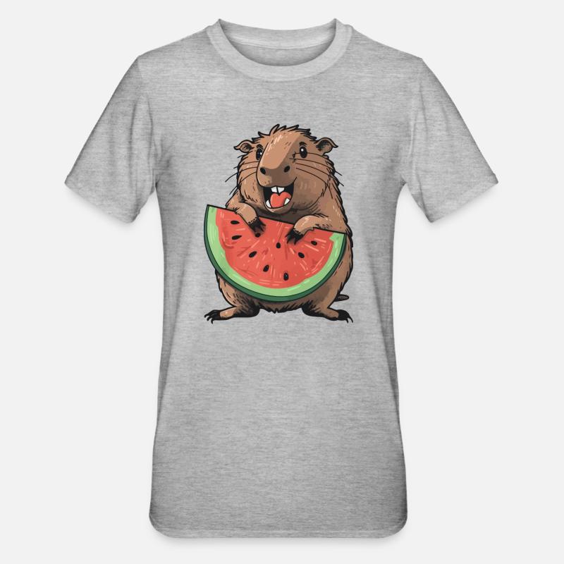 Capybara isst Wassermelone - Unisex Polycotton T-Shirt - Grau meliert