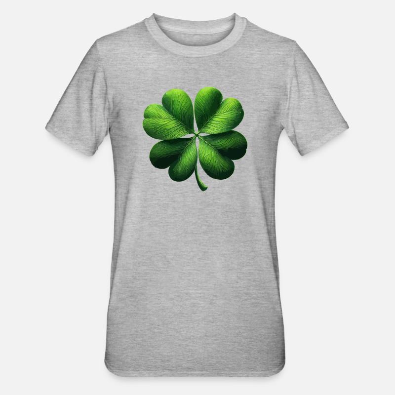 Vierblättriges Kleeblatt - Unisex Polycotton T-Shirt - Grau meliert