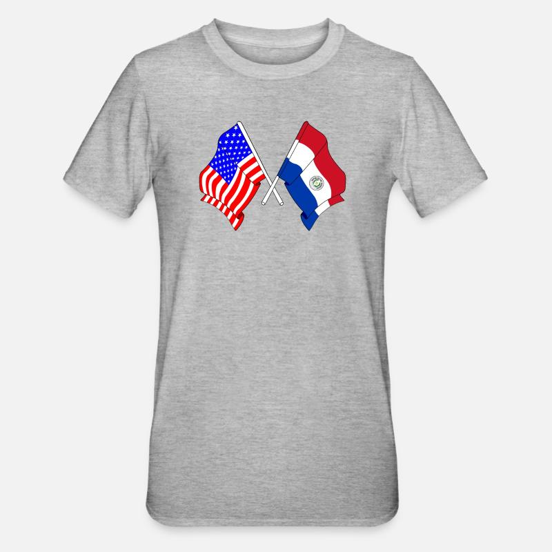 Drapeau des États-Unis, drapeau du Paraguay - T-shirt polycoton Unisexe - gris chiné
