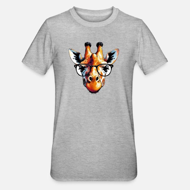 Giraffe mit Brille - Unisex Polycotton T-Shirt - Grau meliert