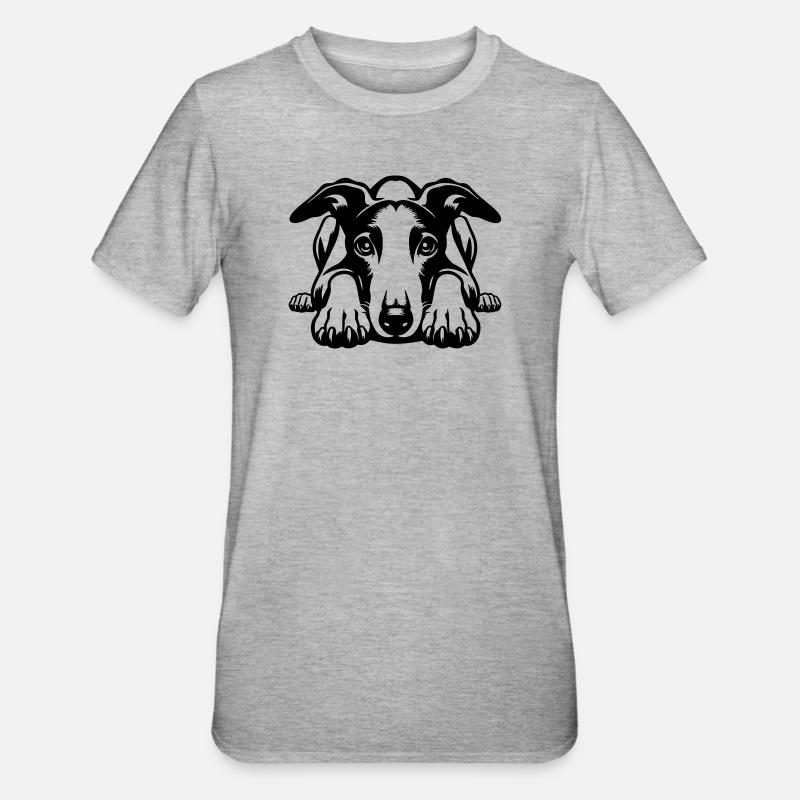 Tête de whippet avec pattes - T-shirt polycoton Unisexe - gris chiné