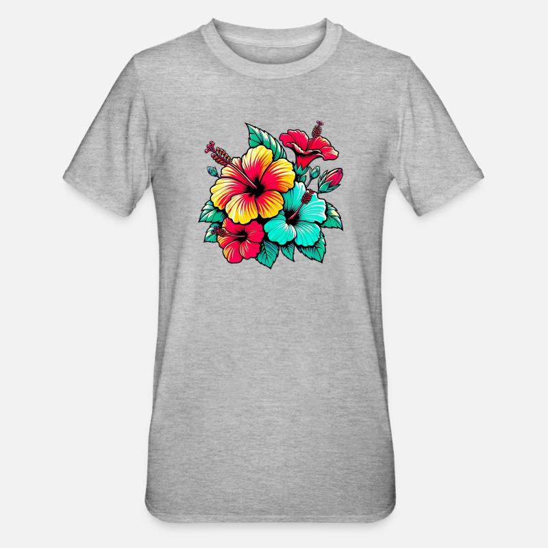 Fiori di Ibisco - Maglietta unisex, mix cotone e poliestere - grigio melange