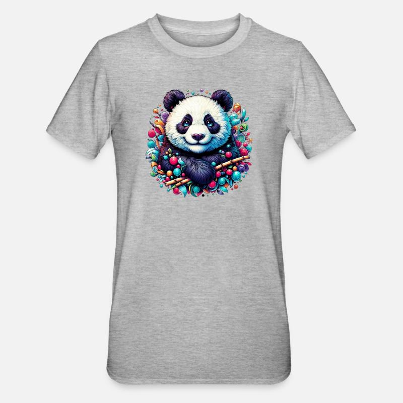 Panda - Unisex Polycotton T-Shirt - Grau meliert