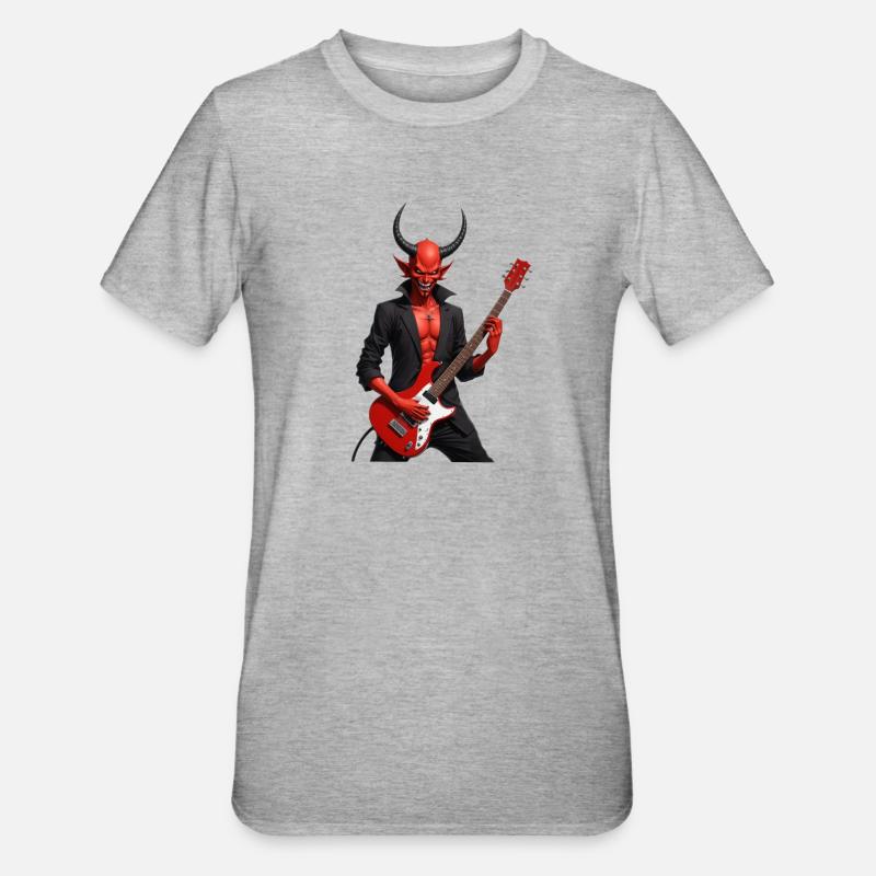 Teufel mit roter E-Gitarre - Unisex Polycotton T-Shirt - Grau meliert