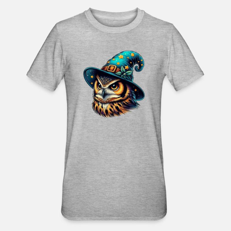 Zauberer Eule - Unisex Polycotton T-Shirt - Grau meliert