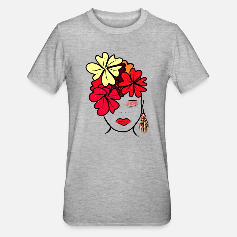 Imprimé de collage de fleurs botaniques - T-shirt polycoton Unisexe - gris chiné