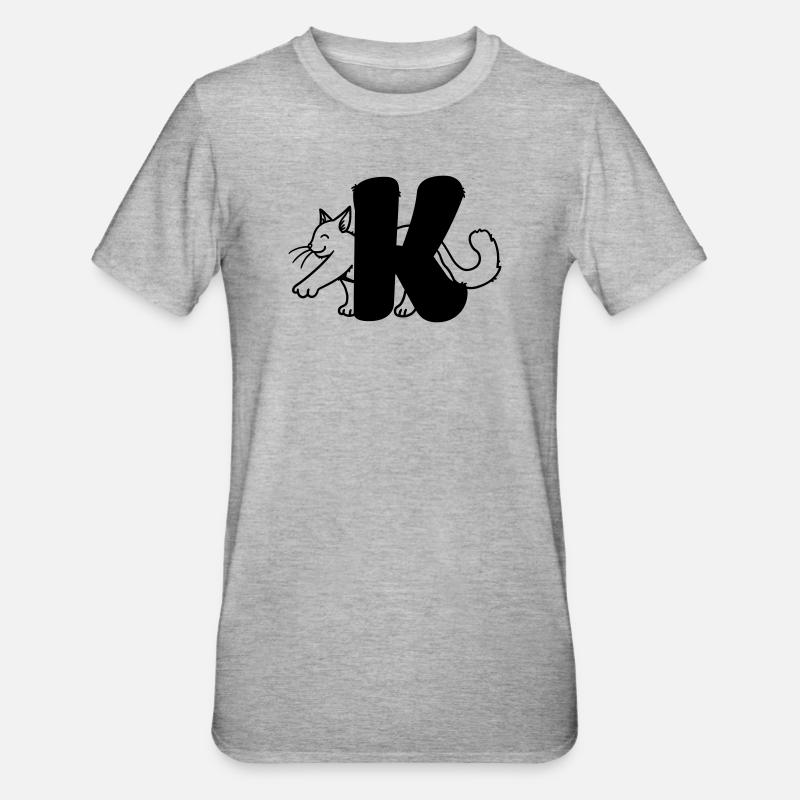 Katze Buchstabe K - Unisex Polycotton T-Shirt - Grau meliert