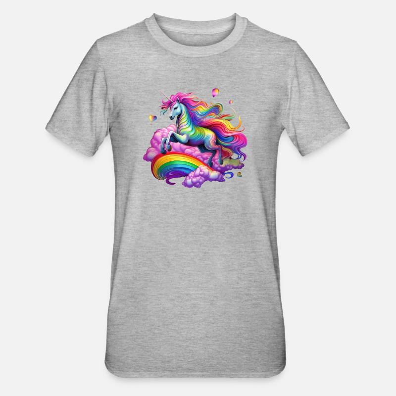 Fee Regenbogen Einhorn - Unisex Polycotton T-Shirt - Grau meliert