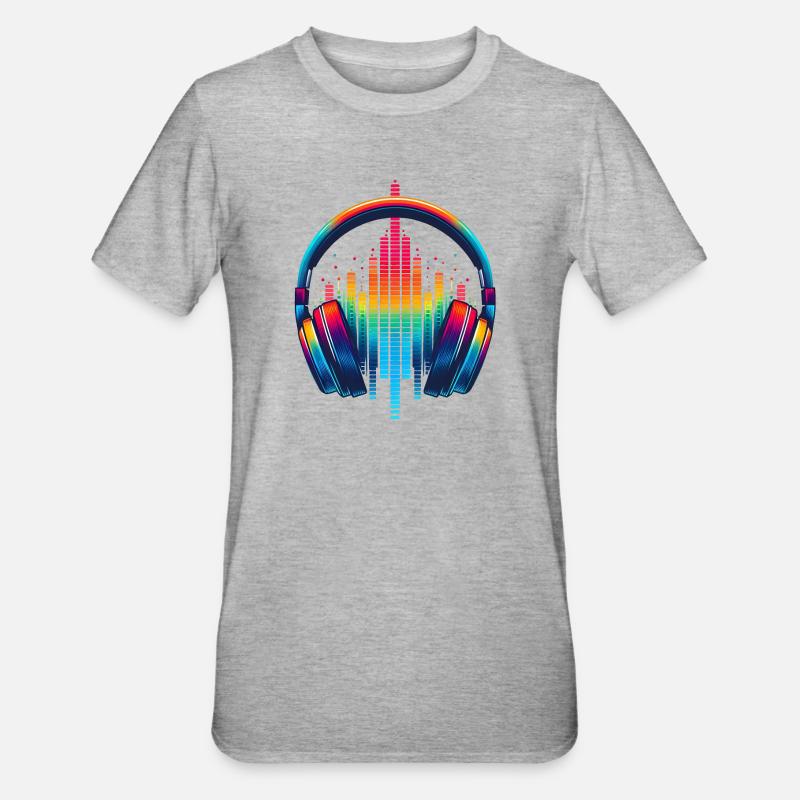 Lebendiger Klang Kopfhörer Regenbogen - Unisex Polycotton T-Shirt - Grau meliert