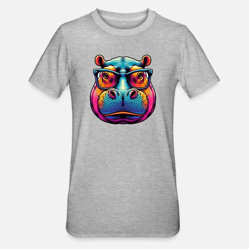 Nilpferd mit Brille - Unisex Polycotton T-Shirt - Grau meliert