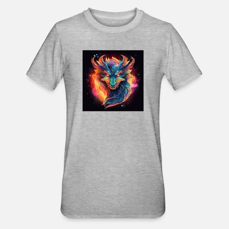 Néon Dragon Head Fire Colors - T-shirt polycoton Unisexe - gris chiné