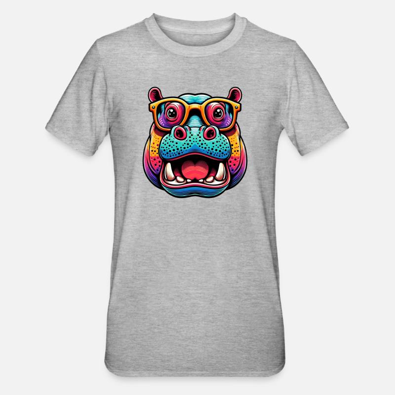 Nilpferd mit Brille - Unisex Polycotton T-Shirt - Grau meliert