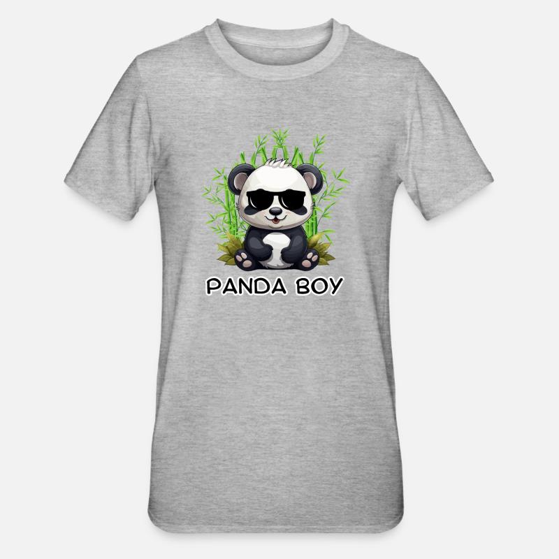 Panda Boy: Panda Design mit Brille - Unisex Polycotton T-Shirt - Grau meliert