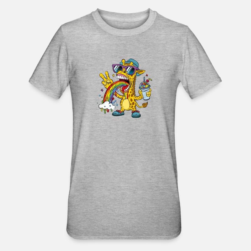 Regenbogengiraffe - Unisex Polycotton T-Shirt - Grau meliert