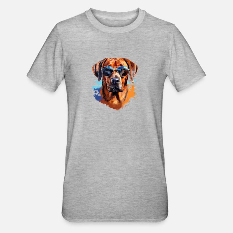 Rhodesian Ridgeback mit Sonnenbrille - Unisex Polycotton T-Shirt - Grau meliert
