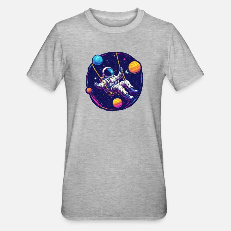 Astronaute avec balançoire dans l’espace - T-shirt polycoton Unisexe - gris chiné