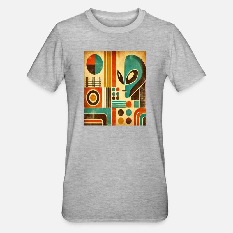 Image abstraite rétro avec un visage d’Alien. - T-shirt polycoton Unisexe - gris chiné