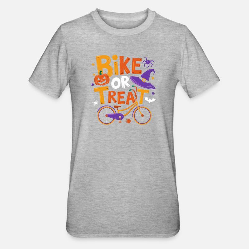 Halloween-Fahrrad oder Leckerli-Illustration - Unisex Polycotton T-Shirt - Grau meliert