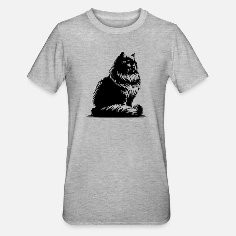 Britisch Langhaar Katze - Unisex Polycotton T-Shirt - Grau meliert