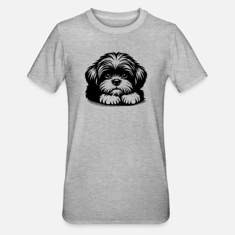 Shih Tzu Head with Paws - Unisex Polycotton T-Shirt - heather grey