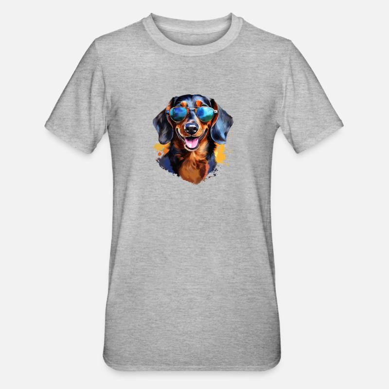 Teckel avec lunettes de soleil - T-shirt polycoton Unisexe - gris chiné
