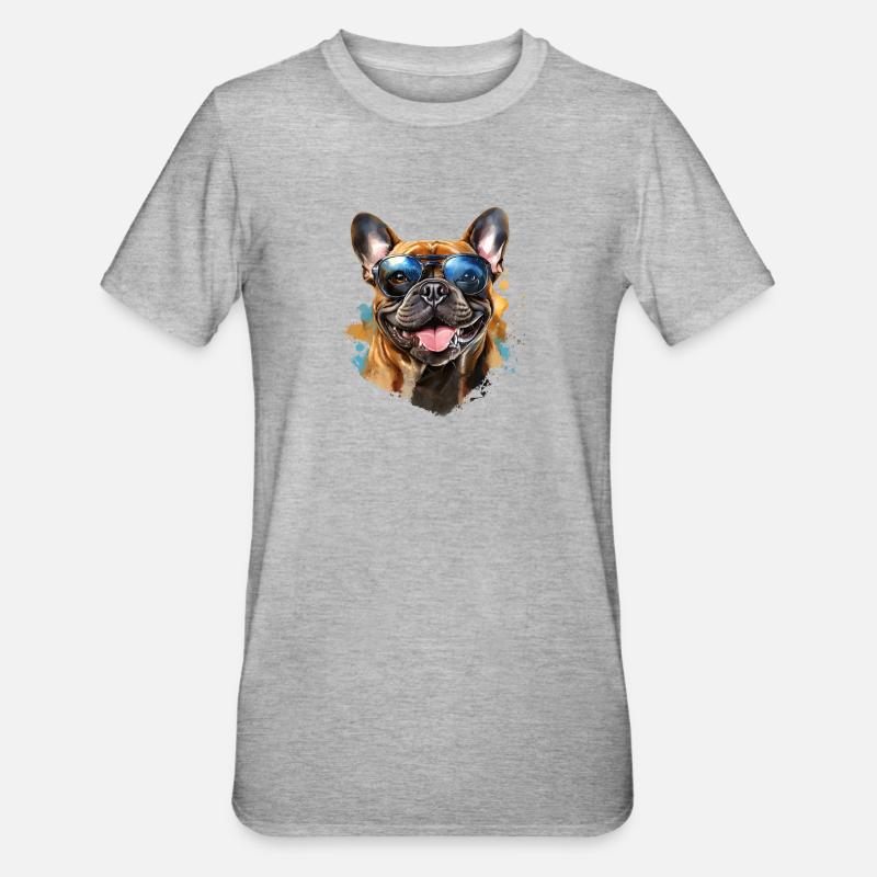 Frenchie avec lunettes de soleil - T-shirt polycoton Unisexe - gris chiné