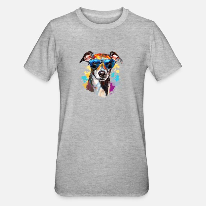 Windspiel mit Sonnenbrille - Unisex Polycotton T-Shirt - Grau meliert