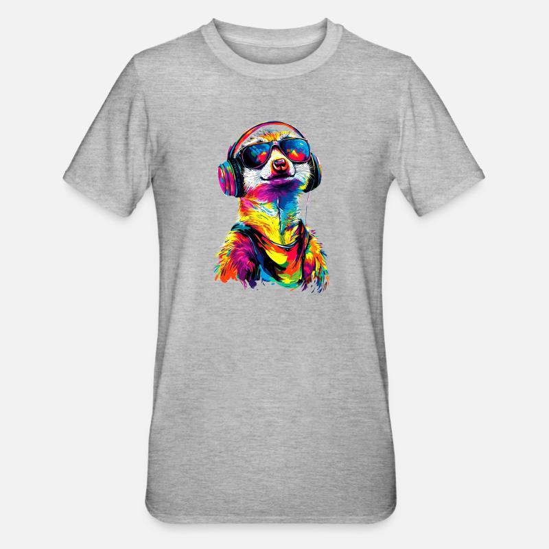 Erdmännchen Sonnenbrille Bunt Süßes Erdmännchen - Unisex Polycotton T-Shirt - Grau meliert