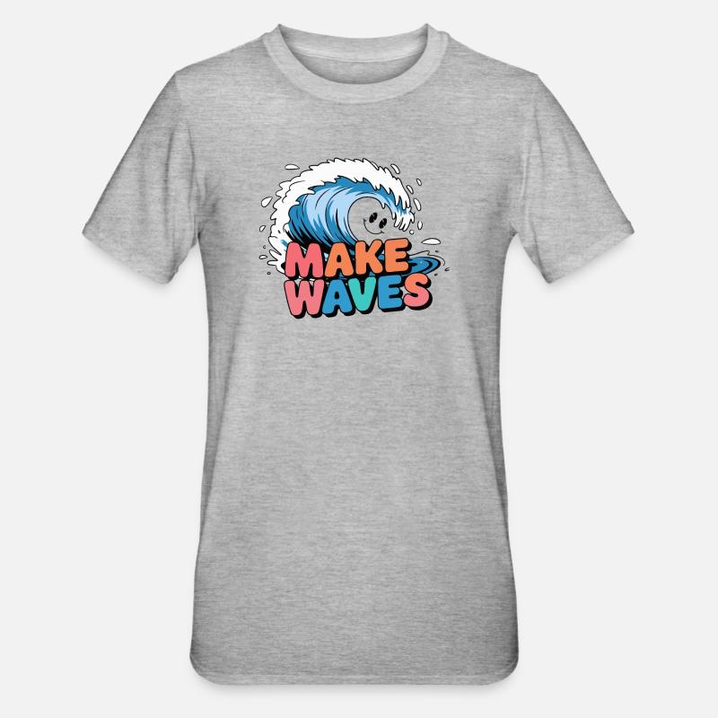 Lebendige Surfwelle mit Make Waves-Text - Unisex Polycotton T-Shirt - Grau meliert