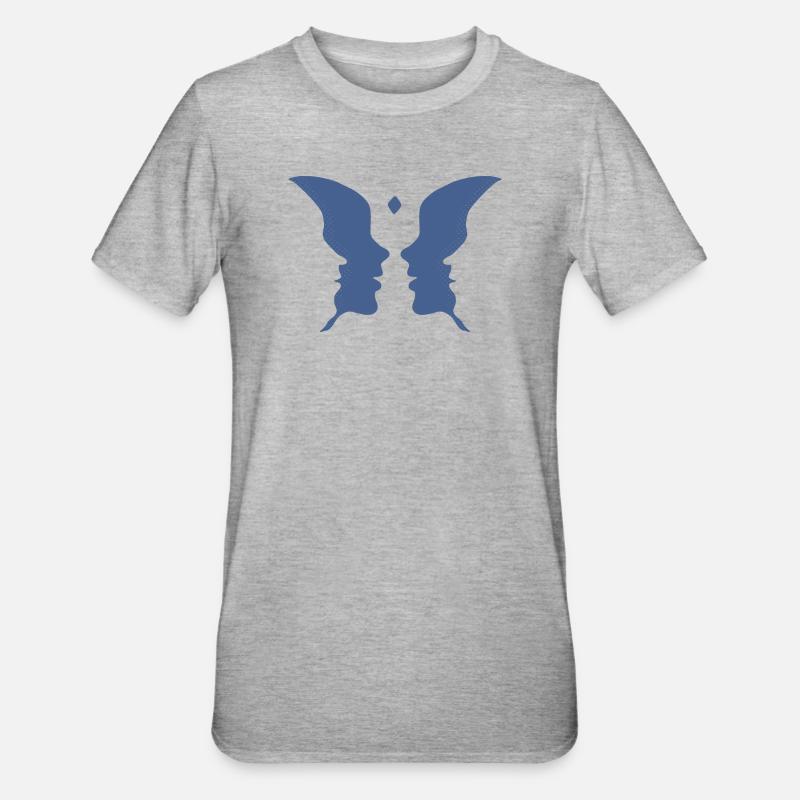 Küssende Gesichter oder ein Schmetterling - Unisex Polycotton T-Shirt - Grau meliert