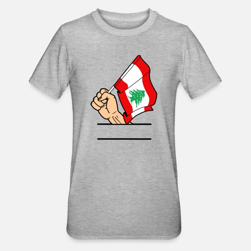 Drapeau Liban poing espace de texte - T-shirt polycoton Unisexe - gris chiné