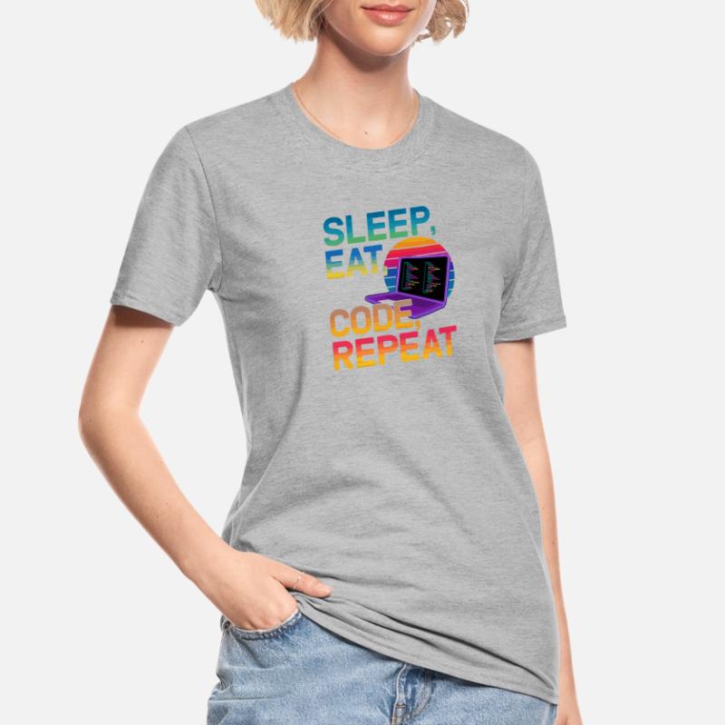 Sleep Eat Code Repeat Gift pour Coder T-shirt polycoton Unisexe