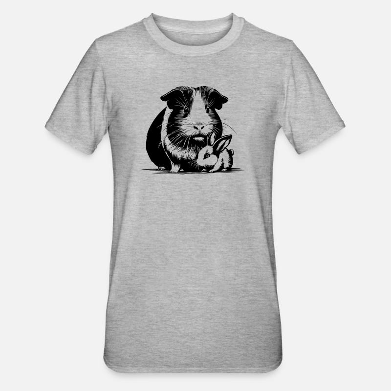 Cochon d’Inde avec lapin en peluche - T-shirt polycoton Unisexe - gris chiné