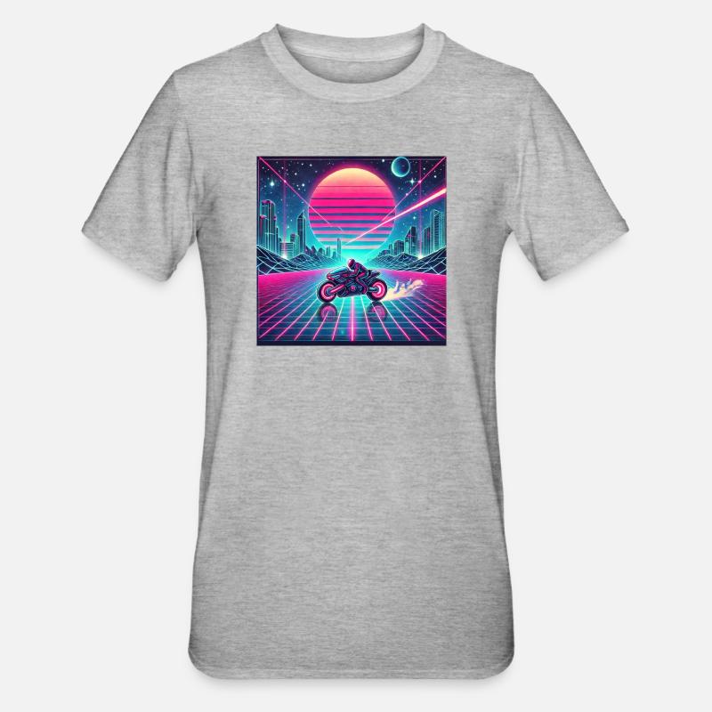 Neon Grid Odyssey – Synthwave trifft Tron Legacy - Unisex Polycotton T-Shirt - Grau meliert