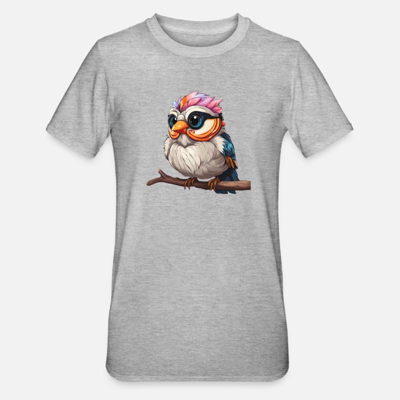 Lebendiges Spektakel der bunten Eule - Unisex Polycotton T-Shirt - Grau meliert