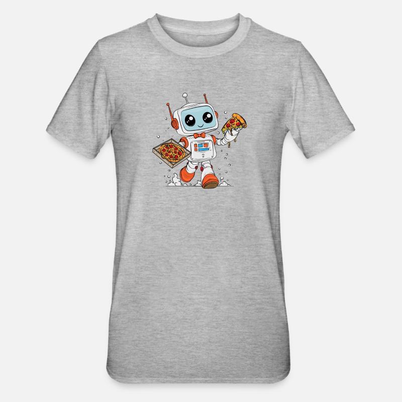 PizzaRobot– Multitask-Roboter, der Pizza Liefert - Unisex Polycotton T-Shirt - Grau meliert
