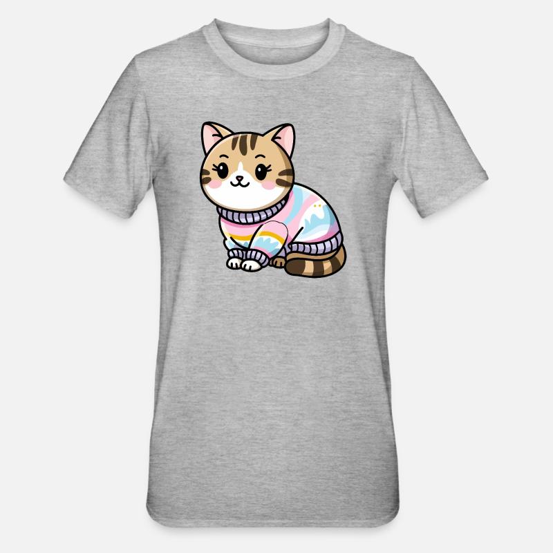 Kuscheliger Pullover Katze - Unisex Polycotton T-Shirt - Grau meliert