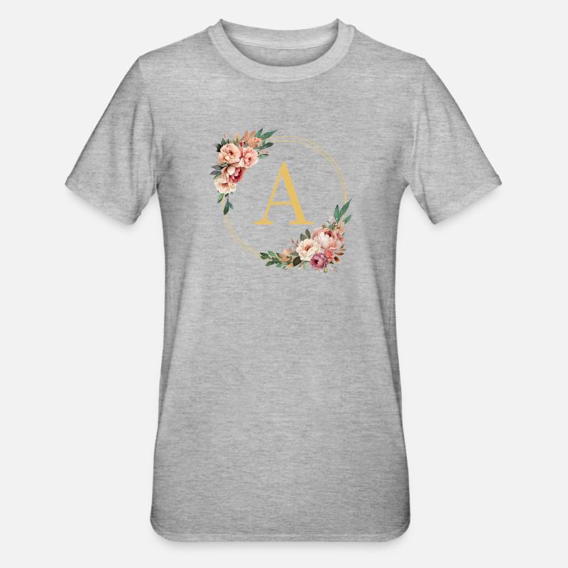 A Monogram, Flower Wreath, Personalizable - Unisex Polycotton T-Shirt - heather grey