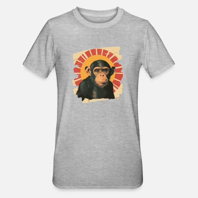 Affe Retro - Unisex Polycotton T-Shirt - Grau meliert