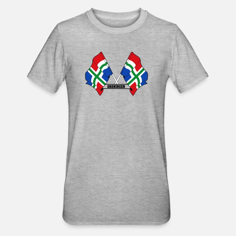 Deux drapeaux texte GRONINGEN - T-shirt polycoton Unisexe - gris chiné