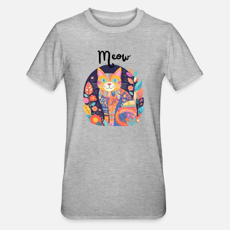 Colorful Cat Patchwork Anthology - Unisex Polycotton T-Shirt - heather grey