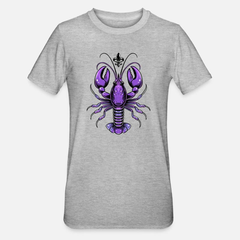 Mardi Gras Languste mit Fleur-de-Lis Design - Unisex Polycotton T-Shirt - Grau meliert