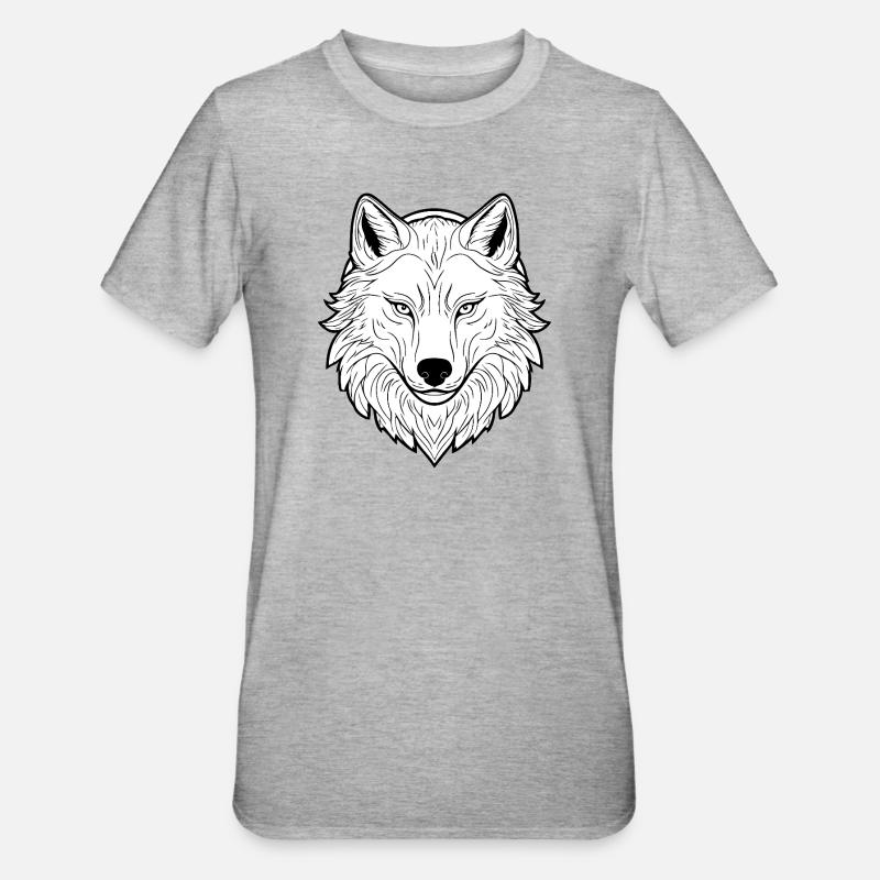 Énorme Illustration Tête de Loup - T-shirt polycoton Unisexe - gris chiné