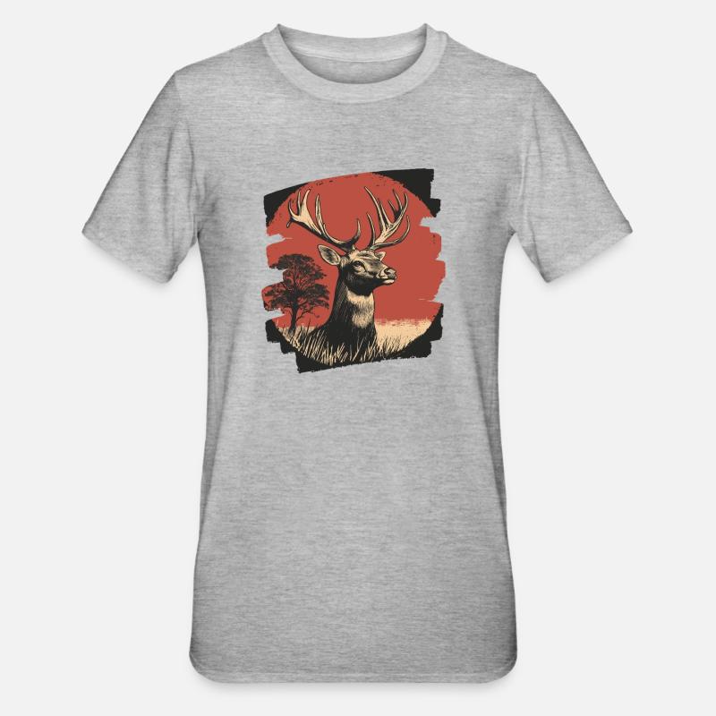 Hirsch mit Geweih - Unisex Polycotton T-Shirt - Grau meliert