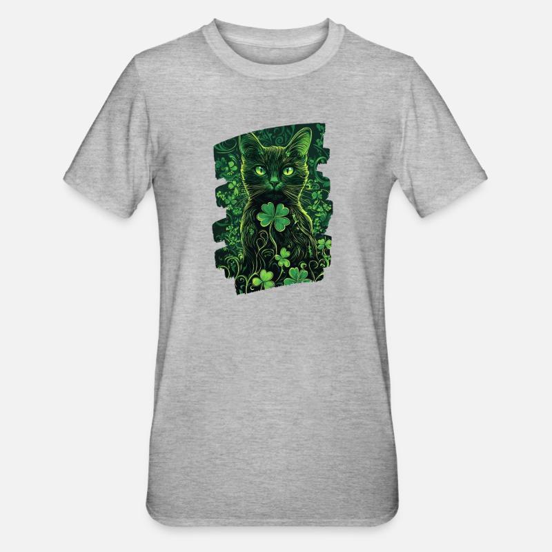 St Patricks day Katze - Unisex Polycotton T-Shirt - Grau meliert