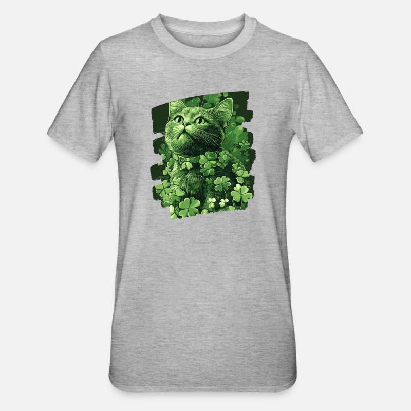 Chat de la Saint-Patrick - T-shirt polycoton Unisexe - gris chiné