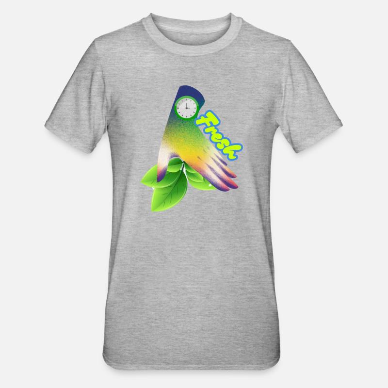 Design der frischen Gradient-Blattuhr - Unisex Polycotton T-Shirt - Grau meliert