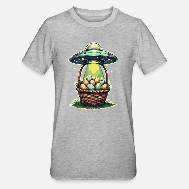 Alien Easter Egg Abduction Design - Unisex Polycotton T-Shirt - heather grey