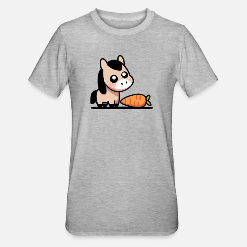 Pferdchen mit Karotte - Unisex Polycotton T-Shirt - Grau meliert