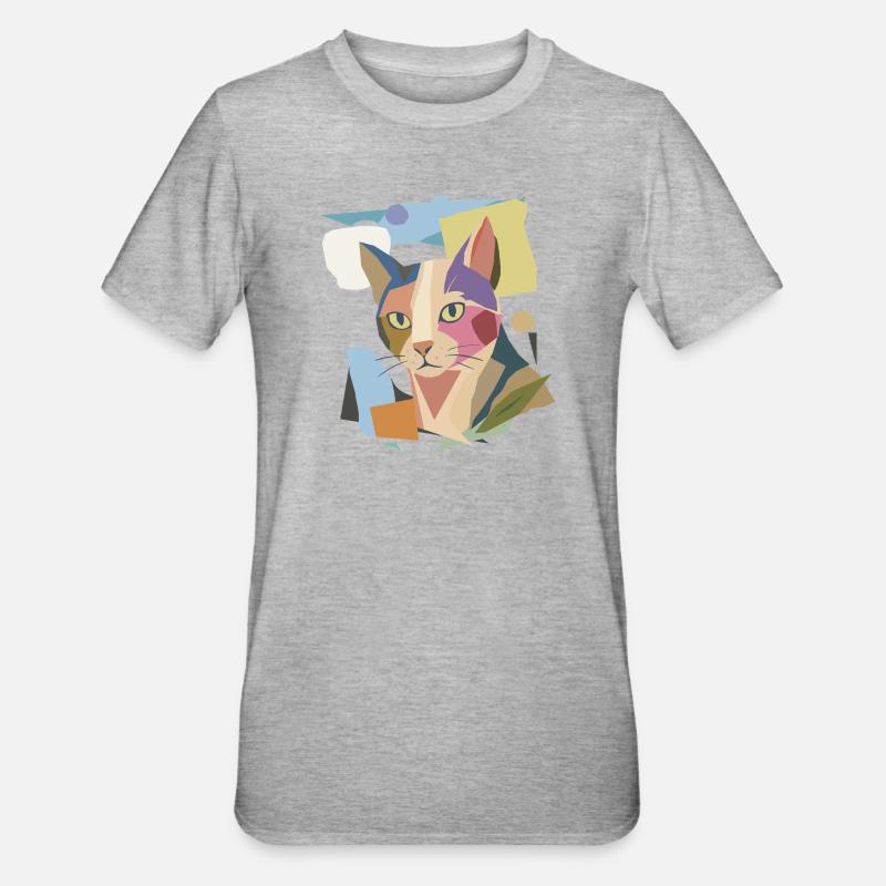 Abstrakte Katze im modernen Farbblock-Design - Unisex Polycotton T-Shirt - Grau meliert